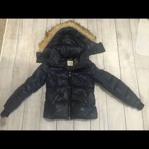 Girls SAM navy coat with faux fur trim